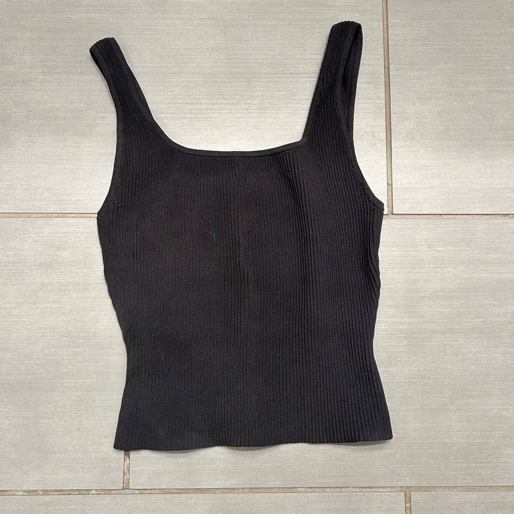 Babaton Black Rib-Knit Square Neck Tank